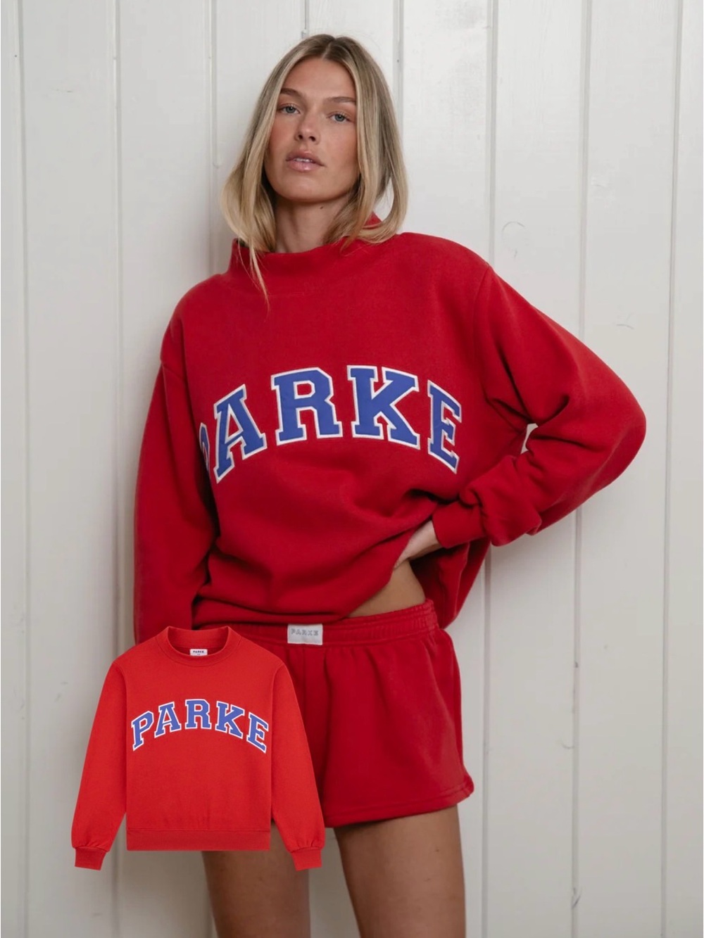 Parke Varsity Mockneck Sweatshirt Red Sail + Drift Oversized L/XL HTG-VARMOCK